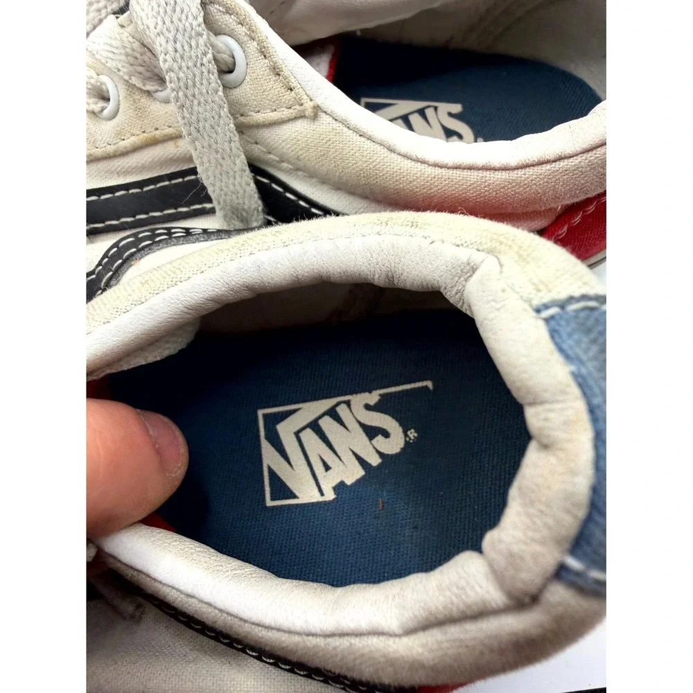 Vans Old Skool Unisex Kids 4 Sneaker Red White Blue Canvas Low Top‎ Skate Shoes